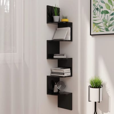 vidaXL - Hoekwandschap - 19x19x123 - cm - bewerkt - hout - hoogglans - zwart