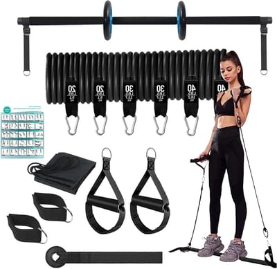 Pilates Stangset - Thuis Trainingsstang - Full Body Workout - Inclusief Buikrollen - 120 cm - N.v.t.