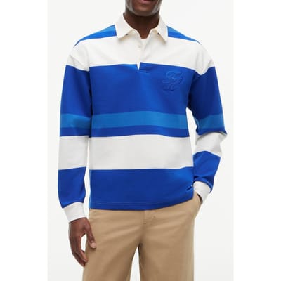Tommy Hilfiger Relaxed Stripe Rugby Sweatshirt Regal Blue/multi Größe: L | Longsleeves Outlet | Herren | Blau