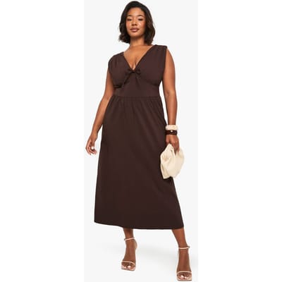 boohoo Dames PLUS STRIKDETAIL PLUNGE KORSET MIDAXI JURK | Chocoladebruin | Maat: 44