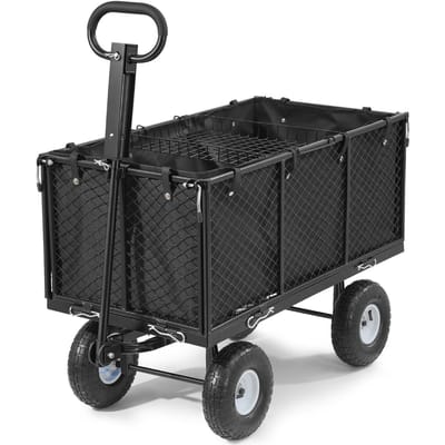 Tuinkar, 544,3 kg, Heavy Duty Stalen Handkar, Werktuigenkar voor in de tuin, Buiten Transportkar met 10-Inch Banden, Verstelbaar Handvat, Afneembare Zijkant