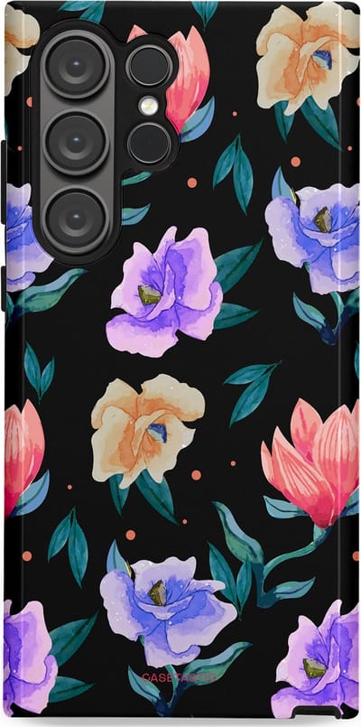 Casetastic hoesje geschikt voor Samsung Galaxy S23 Ultra - Dubbellaagse bescherming - Avondtuin - Fashion Case - Zwart Petrol Lavendel