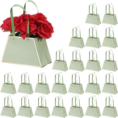 24 Stuks Groene Papieren Bloem Geschenktassen met Handvat voor Bloemenwinkel en Cadeaus