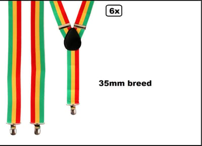 6x Bretels rood/geel/groen - breed 35mm - festival thema feest fun party verjaardag carnaval