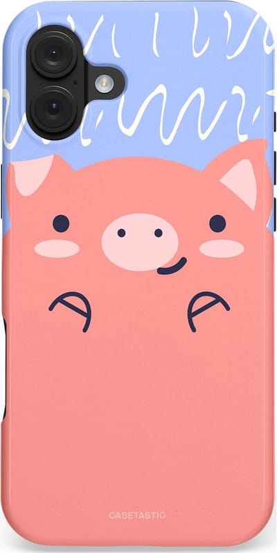 Casetastic hoesje geschikt voor Apple iPhone 16 Plus - MagSafe - Dubbellaagse bescherming - Knuffel van varken - Fashion Case - Koraal Lichtblauw