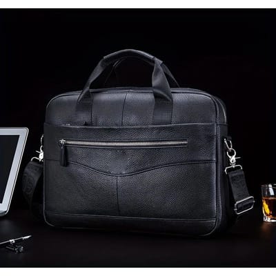 Lederen Zak voor Zakelijke Documenten met Grote Capaciteit - Heren Toplaag Rundleer Draagbare Reis Schouder Crossbody Tas