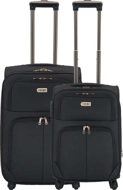 SB Travelbags 2 delige bagage stoffen kofferset 4 wielen trolley - Zwart - 65cm/55cm
