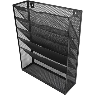 Wandmontage Bestandsorganisator met Bodemplaat 5 Laags Verticale Hangende Opbergrek voor Kantoor en Huis Zwart gray