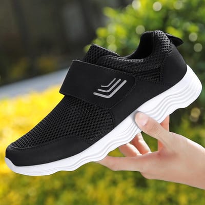 Lichtgewicht sneakers voor heren met klittenbandsluiting, casual ademend mesh, comfortabele trendy antislipschoenen om te wandelen 36 black