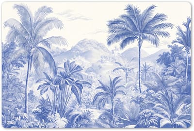 Placemats 45x30 cm - Placemat kunststof - 1 stuk - Tropisch - Jungle - Blauw - Borden onderleggers - Decoratie voor op tafel - Keuken tafeldecoratie accessoires - Vinyl onderlegger - Tafelversiering
