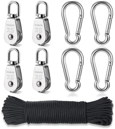 VT Goods - Roestvrijstalen katrol - Katrolset 4 stuks - Zilver M25 - Blokkabelrol - Geschikt voor touwen en schalen