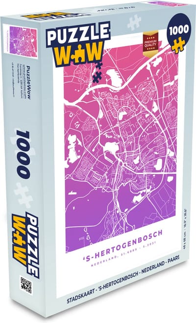 Puzzel Stadskaart - 's-Hertogenbosch - Nederland - Paars - Legpuzzel - Puzzel 1000 stukjes volwassenen - Plattegrond