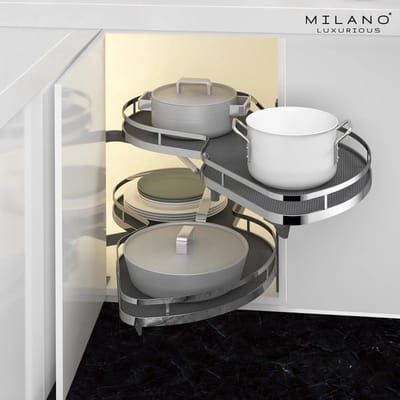 Milano Luxurious® Hoek Keukenkast Organizer rechtsdraaiend – 2 schuifplateaus- deurbreedte 45 cm – antraciet