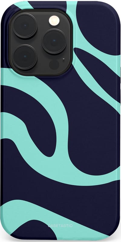 Casetastic Hoesje Geschikt voor Apple iPhone 14 Pro Magsafe - Stijlvolle Beschermende Duo-layer Case - Golvenritme Aqua-Marine