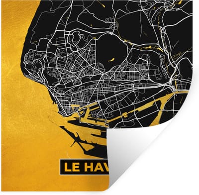 Muurstickers - Sticker Folie - Kaart – Stadskaart – Le Havre - Plattegrond – Frankrijk - 100x100 cm - Plakfolie - Muurstickers Kinderkamer - Zelfklevend Behang XXL - Zelfklevend behangpapier - Stickerfolie