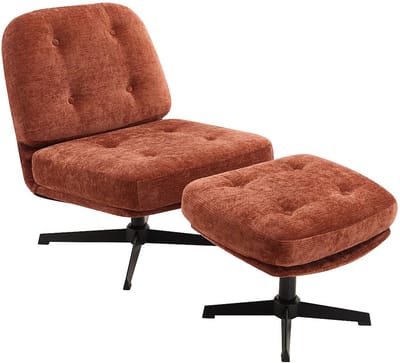 Vente-unique Fauteuil met voetenbank in gestructureerde terracotta stof TOLOZI