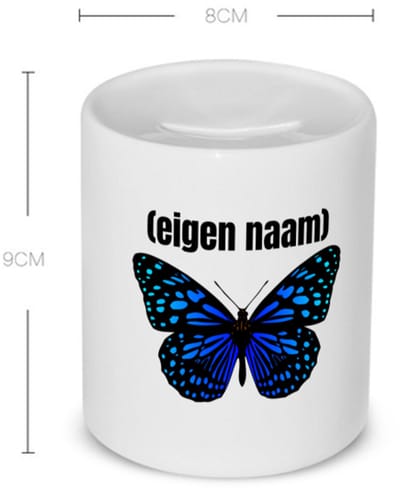 Akyol - blauwe vlinder met eigen naam Spaarpot - Vlinder - dieren liefhebber - iemand die houdt van vlinders - verjaardag - cadeau - kado - geschenk - 350 ML inhoud