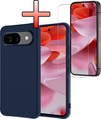 Hoesje - Met Screenprotector - Geschikt voor Google Pixel 10 - Sterk & Shockproof - Back Cover - Siliconen Case - Telefoon Hoes - Donkerblauw