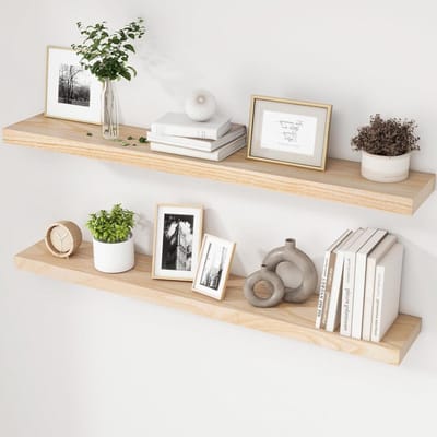 Drijvende planken van natuurlijk hout, 112 cm, houten zwevende planken, set van 2, natuurlijke ruwe houten planken voor woonkamer, slaapkamer, thuiskantoor - naturel