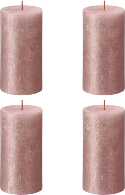 Bolsius Stompkaarsen Shimmer 4 st rustiek 130x68 mm roze