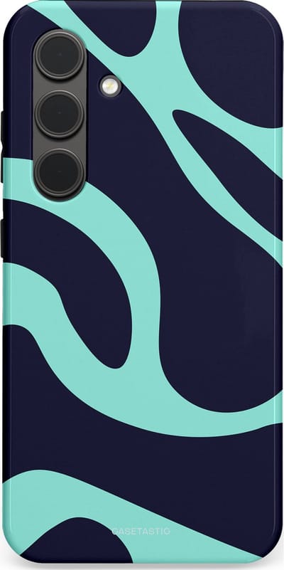 Casetastic Hoesje Geschikt voor Samsung S24 - Stijlvolle Beschermende Duo-layer Case - Golvenritme Aqua-Marine