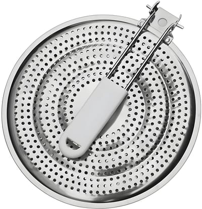 Vlamverdeler - Vlambeschermer - Warmteverspreider voor gasfornuis - RVS - Met handvat - Speciaal wokplateau - Geschikt voor kleine pannen, geleidt en stabiliseert de warmte gelijkmatig - Diameter 20.3 cm - Zilver