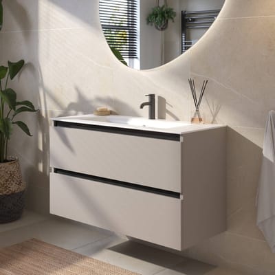 Saqu Gaia badmeubel incl. mat witte keramische wastafel 100x46x61cm mat greige – zwarte greeplijst