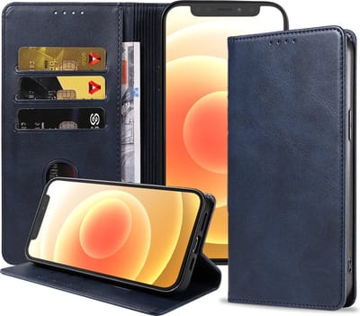 Smartphonica iPhone 12 Mini leren hoesje met magnetische sluiting - Blauw geschikt voor iPhone 12 Mini
