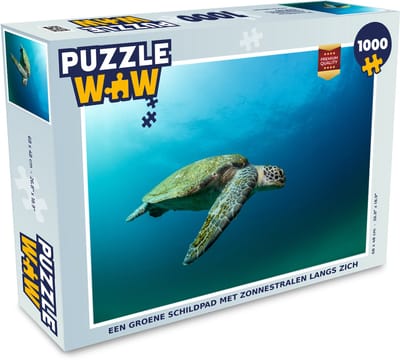 Puzzel Een groene schildpad met zonnestralen langs zich - Legpuzzel - Puzzel 1000 stukjes volwassenen