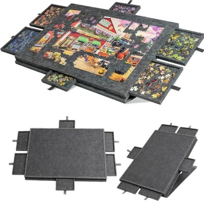 Emvae Puzzelmat - Puzzelbord 1000 Stukjes - Opvouwbare Puzzeltafel met 6 Lades - Portapuzzel - 77 x 53,6 x 4,2 cm - Polyestervezel