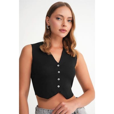 V-hals Knop Crop Vest