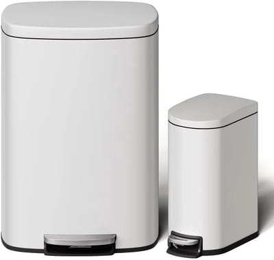 Afvalbak Set - 50L+10L Pedaalemmers met Uitneembare Binnenemmers, RVS - Wit