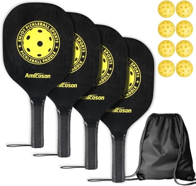 Pickleball-set met 4 Houten Peddels en 8 Ballen voor Binnen en Buiten