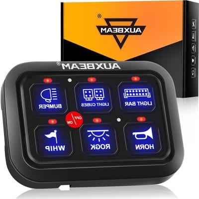Auxbeam 6 Gang Schakelpaneel BC60 Universeel Circuit Control Relaissysteem Automatische Dimbare LED Schakelaar Pod Touch Control Panel Schakelaar Doos voor Auto Truck Pickup Boot UTV SUV - Blauw, 2
