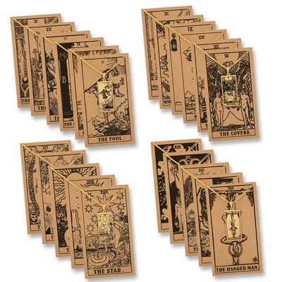 Complete set van Grote Arcana Tarot Kettingen - Alle 22 Major Arcana Kettingen op Rider-Waite Kaartjes - Goudkleurig - 60cm - Pax Amare