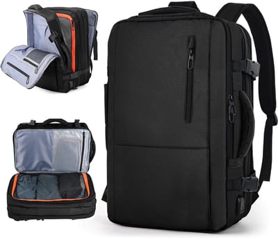 FASSIONA Reistas met USB Oplaadstation - 25L tot 40L - Rugzak - Compressie - Handbagage Weekendtas - Backpack - Laptoptas - Zwart