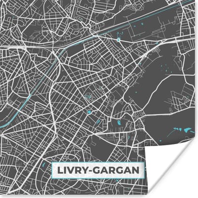 Poster Livry-Gargan - Frankrijk - Plattegrond - Kaart - Stadskaart - 100x100 cm XXL