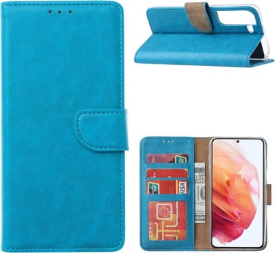 LuxeBass Hoesje geschikt voor Samsung Galaxy S22 - Boekhoesje - Turquoise - Portemonneehoesje gsm hoesje - telefoonhoes - telefoonhoesjes