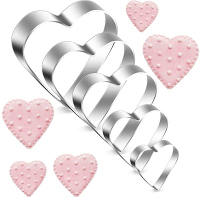 Dailygoods- Uitsteekvormpjes Hartvorm - 5 Stuks - Koekjesuitstekers - Bakvorm - Voedselveilig Roestvrij Staal - Duurzaam en Robuust