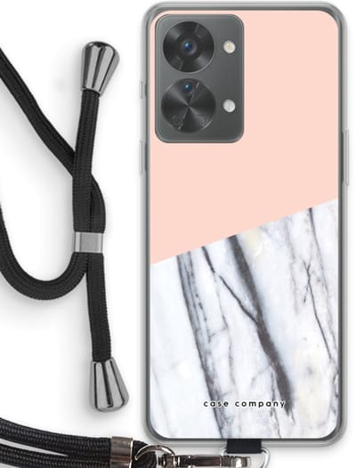 Case Company® - Hoesje met koord geschikt voor OnePlus Nord 2T hoesje met Koord - A touch of peach - Telefoonhoesje met Zwart Koord - Bescherming aan alle Kanten en Over de Schermrand