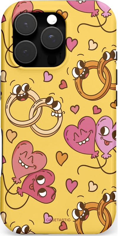 Casetastic hoesje geschikt voor Apple iPhone 16 Pro - MagSafe - Dubbellaagse bescherming - Gele Hartenpret - Fashion Case - Goud Taupe Koraal