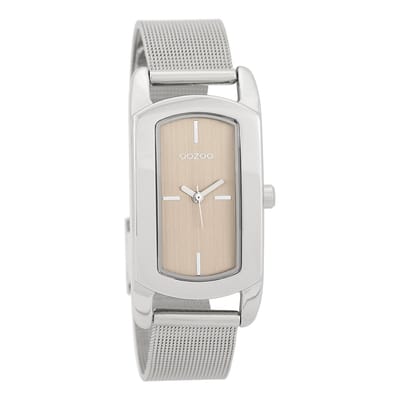 OOZOO Timepieces - Zilverkleurige horloge met zilverkleurige metalen mesh armband - C9700