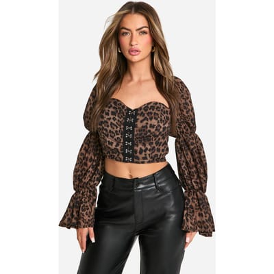 boohoo Dames Haak-en-Oog Luipaardprint Melkmeisje Korset Top | Maat: 38