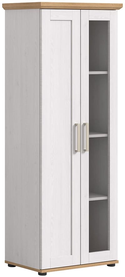 Verona vitrinekast 1 deur 1 glasdeur wit, eik decor.