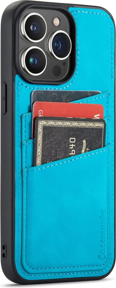 Casemania Hoesje Geschikt voor Apple iPhone 14 Pro Max - met Pasjeshouder Azure Blue - Back Cover met Kaarthouder