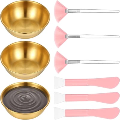 Set van 9 gezichtsschalen en maskerkwasten met applicators en waaierkwasten voor thuisgebruik, schoonheidssalon en spa - ideaal voor huidverzorging en make-up applicatie