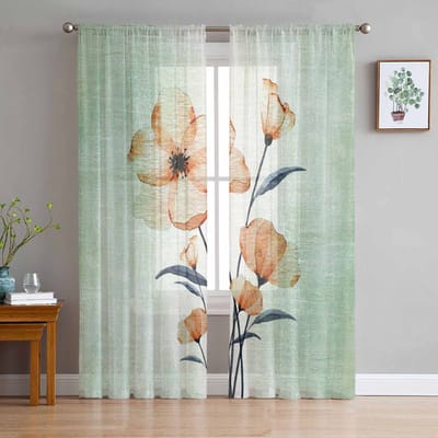 Bloem Gradueel Decadente Stijl Tule Raamgordijnen voor Slaapkamer Luxe Huisdecoratie Draperieën in Woonkamer Chiffon Panelen 135W x 114H(cm) white