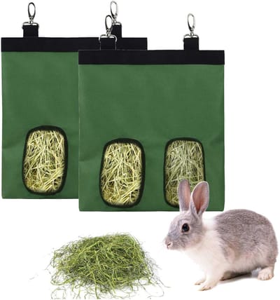 2 stuks Hooivoerzak - Hooivoerzak voor konijnen - Hooivoerzak voor cavia's - Voerzak voor kleine dieren - Hangende voerzak - Hooiopbergzak - Voeropbergzak voor kleine dieren - Geschikt voor konijnen, chinchilla's en hamsters - Groen