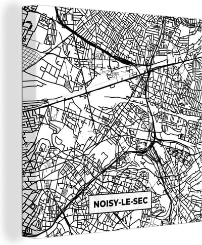 Canvas Schilderij Frankrijk - Plattegrond - Stadskaart - Noisy-le-Sec - Kaart - Zwart wit - 20x20 cm - Wanddecoratie