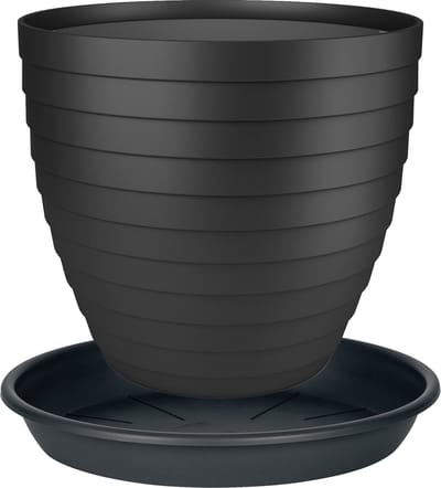 Juypal Plantenpot/bloempot Florenzia met onderschaal - D21 x H19 cm - zwart - kunststof